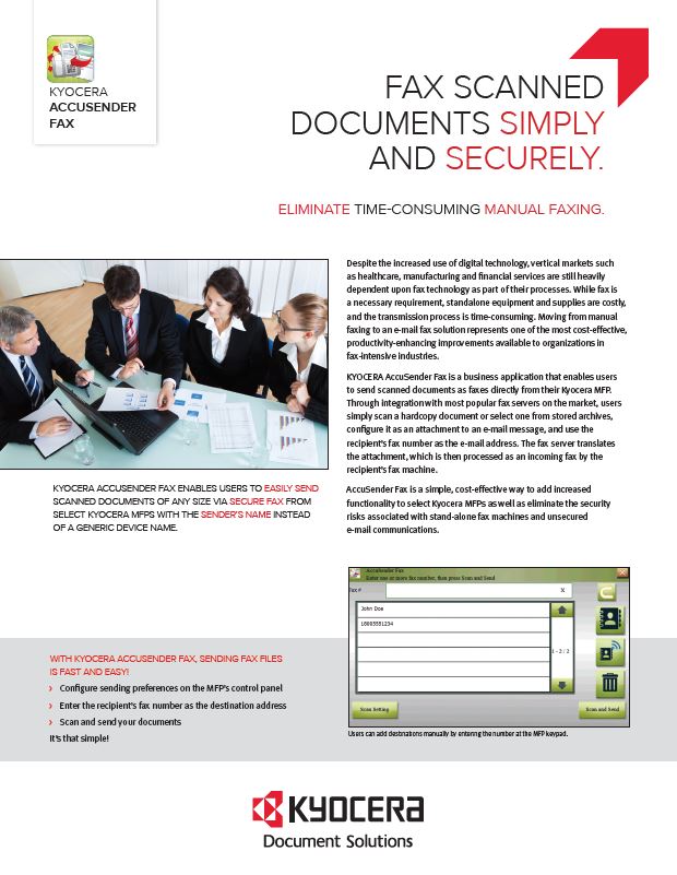 Kyocera Software Capture And Distribution Accusender Fax Brochure Thumb, Advanced Business Systems, NY, New York, Kyocera, Brother, Epson, Dealer, COpier, MFP, Sales, Service, Supplies