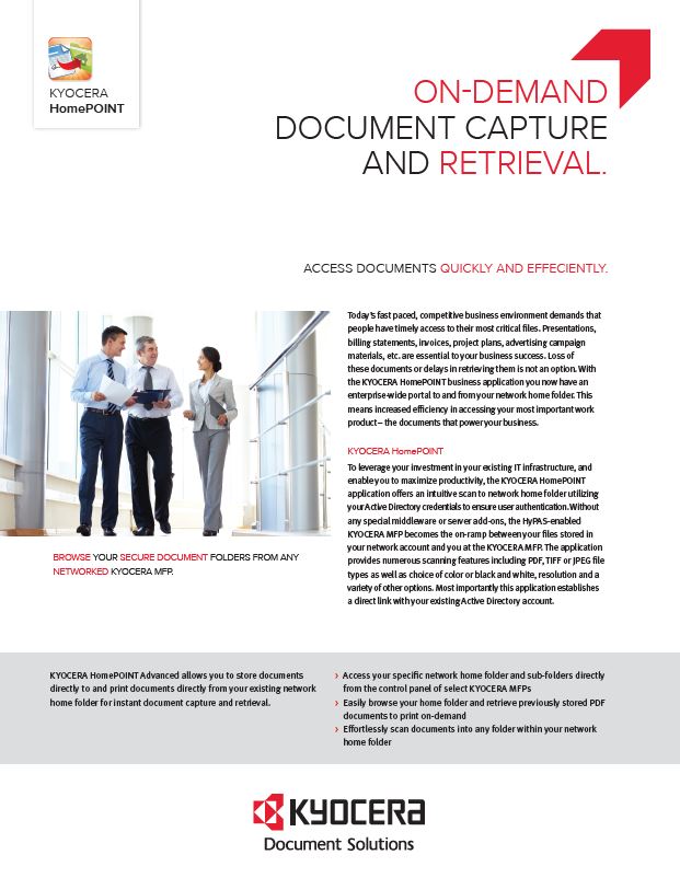 Kyocera Software Capture And Distribution Homepoint Advanced Data Sheet Thumb, Advanced Business Systems, NY, New York, Kyocera, Brother, Epson, Dealer, COpier, MFP, Sales, Service, Supplies