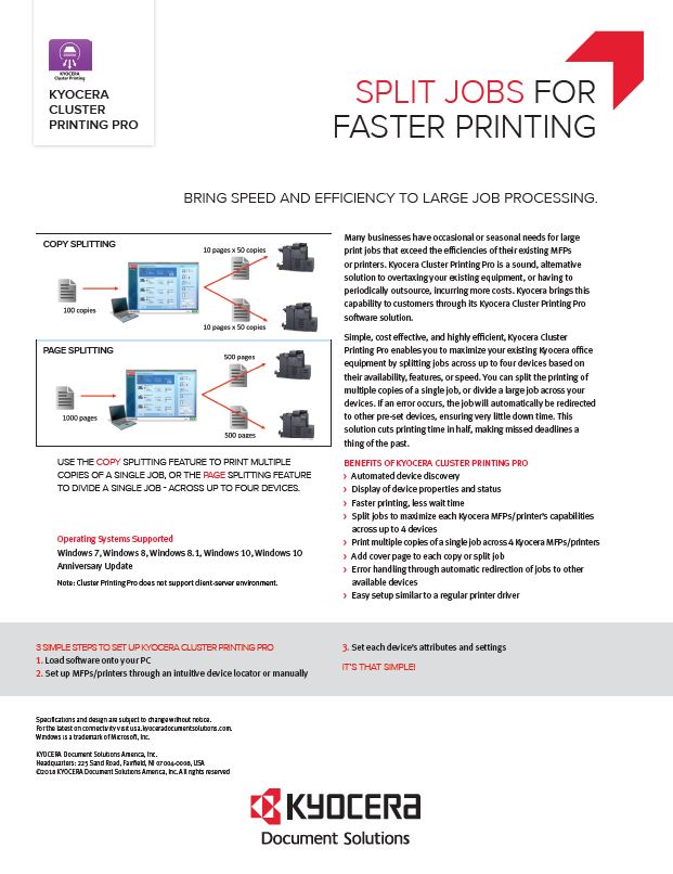 Kyocera Software Output Management Kyocera Cluster Printing Pro Data Sheet Thumb, Advanced Business Systems, NY, New York, Kyocera, Brother, Epson, Dealer, COpier, MFP, Sales, Service, Supplies